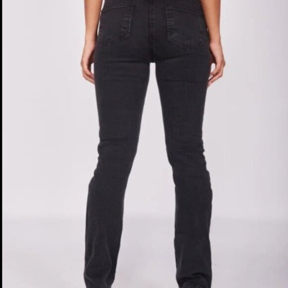 Charcoal Distressed Knee Rip Straight Leg Jeans - Picture 3 of 6